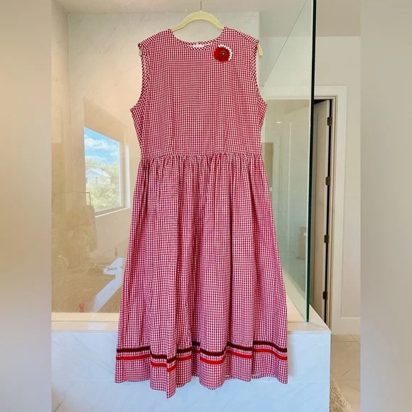 NWOT Jupe by Jackie hand embroidered gingham red and white check dress - Picture 2 of 2
